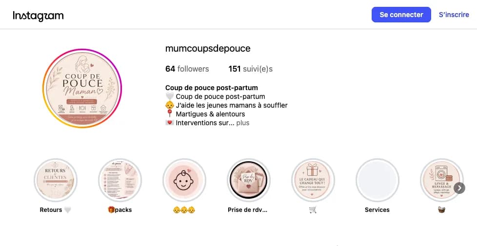 Le compte Instagram de « Coup de Pouce Post-Partum », un accompagnement à domicile pour les jeunes mères des Bouches-du-Rhône.
